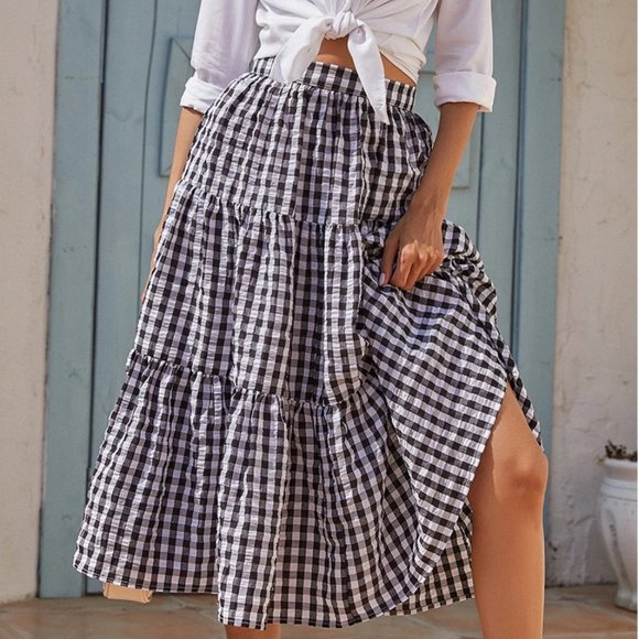Dresses & Skirts - Gingham Ruffle Hem Flared Skirt